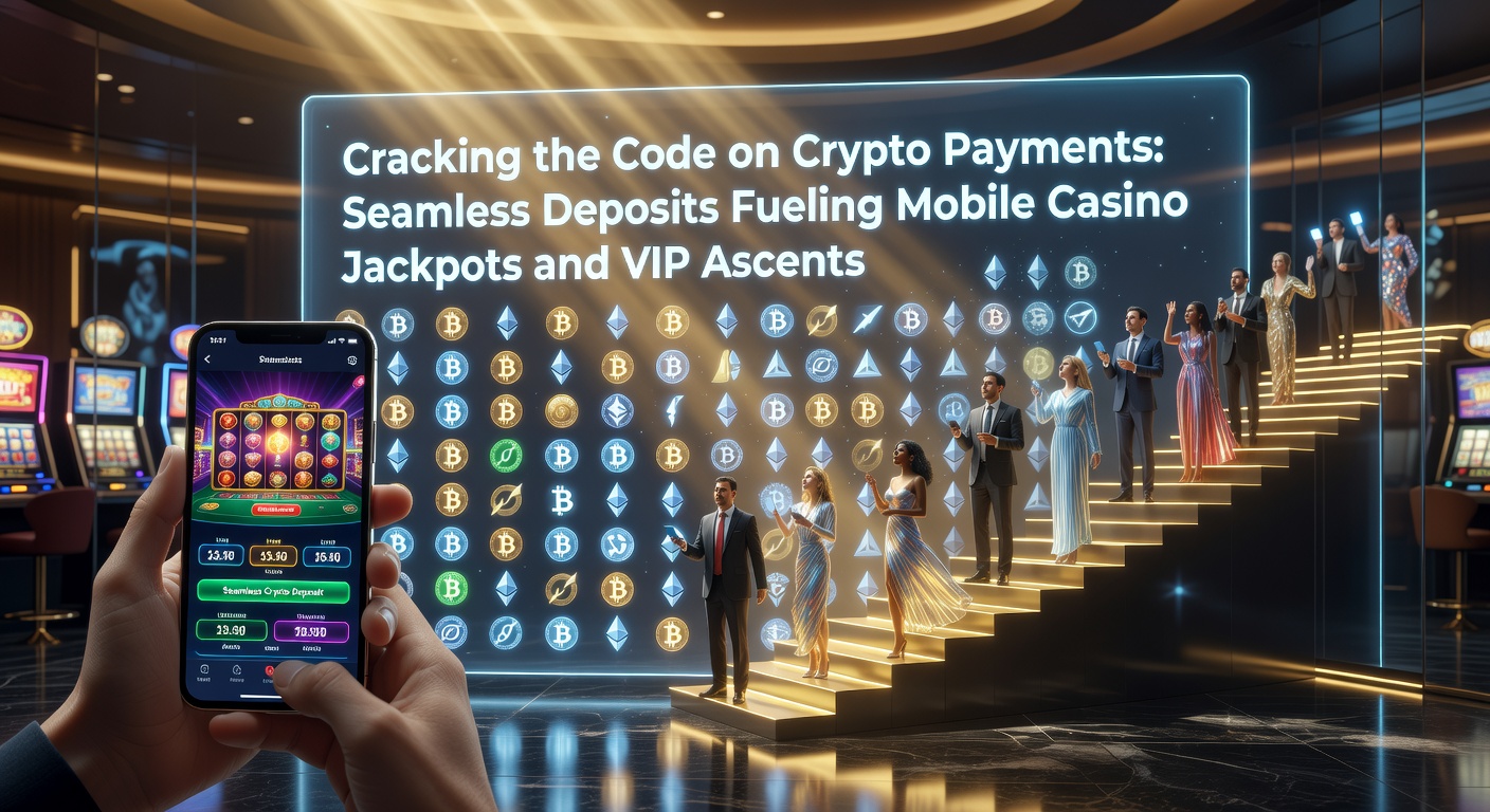 Digital wallet interface showing instant crypto deposit confirmation on a mobile casino app, with blockchain icons and rising jackpot counters in the background