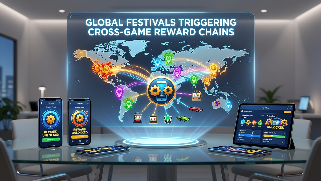 Cross-game reward chains displayed on mobile wagering interfaces during festival periods