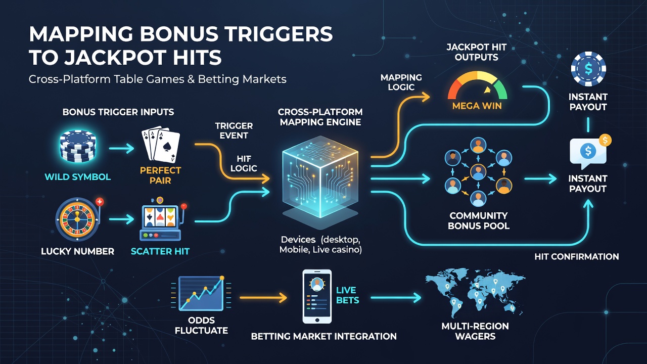 Data dashboard illustrating bonus-to-jackpot pathways across table games and sports betting markets