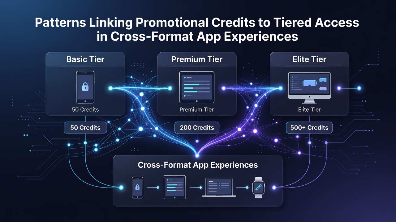 Data visualization of credit-to-tier mapping across app formats and user progression paths