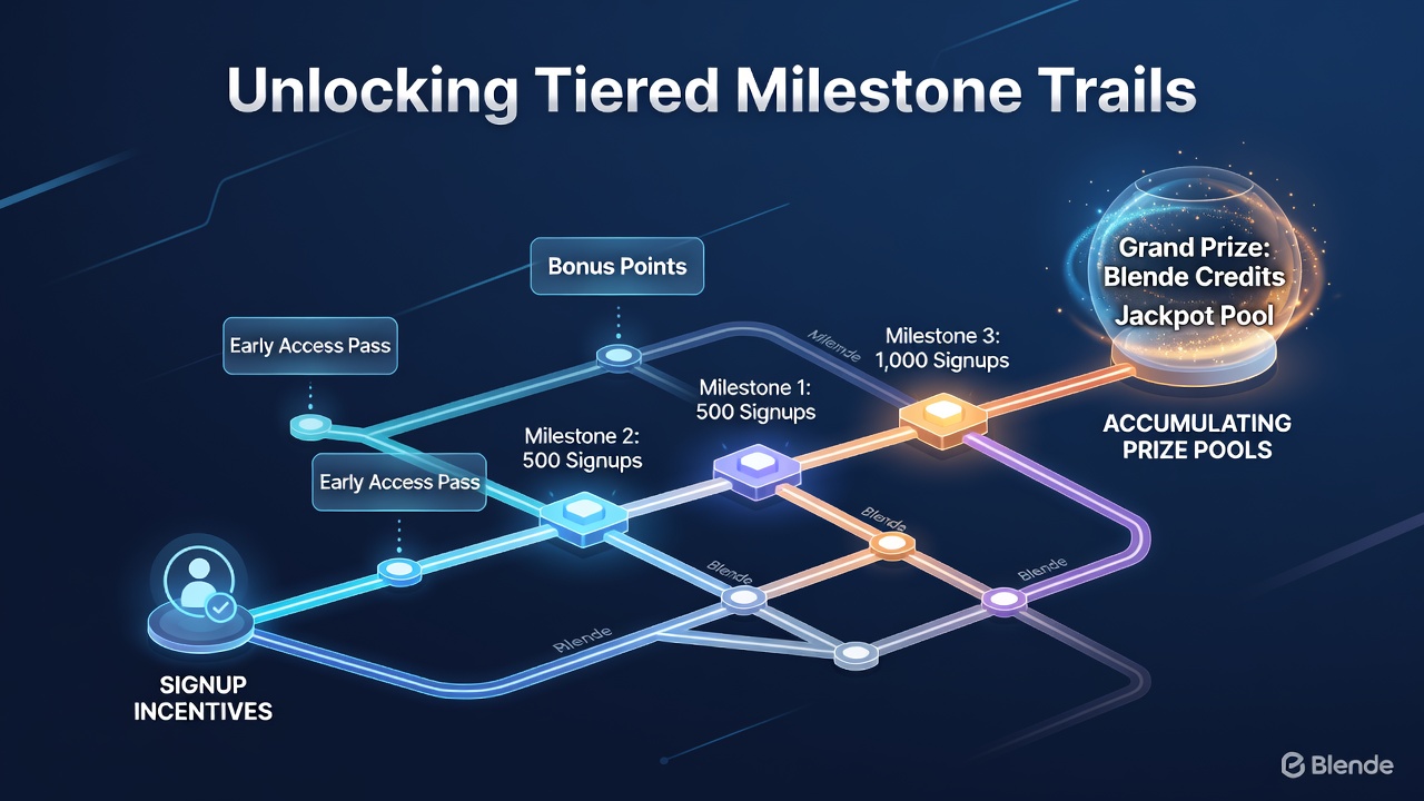Illustration of blended mobile wagering with live dealer, slot reels, and sports events feeding into shared prize pool milestones